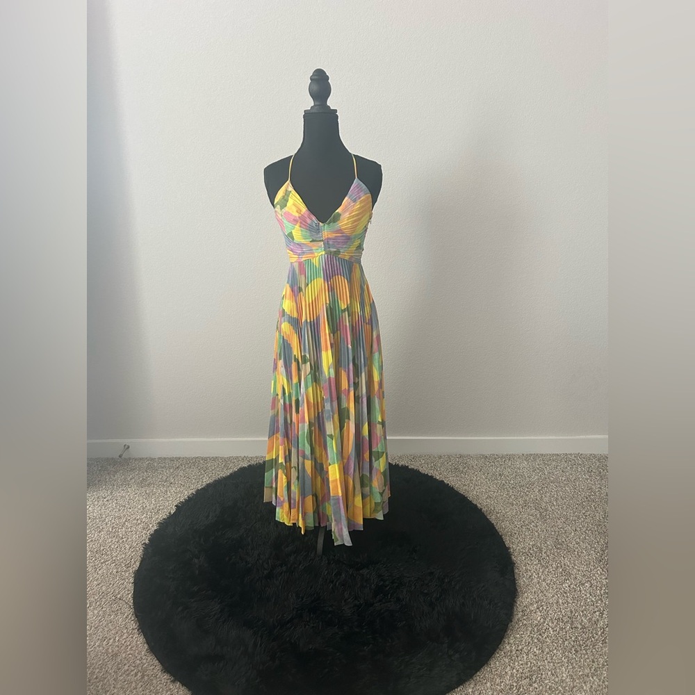 ASTR Pleated Midi Dress | Pastel Floral | Spring Wedding Guest | Flowy Feminine
